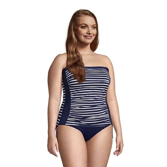 Land’s End Plus Bandeau tankini top with removable straps Navy stripe Various - Picture 5 of 8
